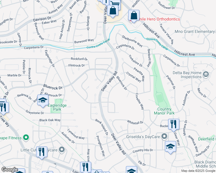 map of restaurants, bars, coffee shops, grocery stores, and more near 4100 Diorite Court in Antioch