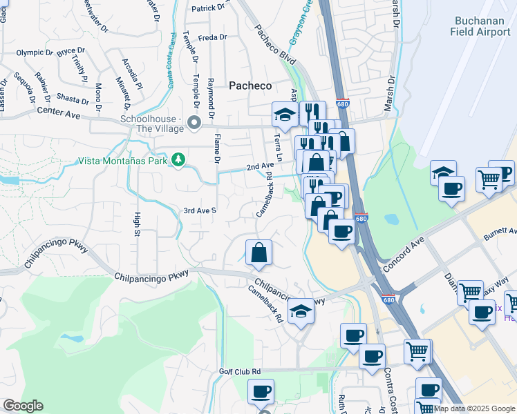 map of restaurants, bars, coffee shops, grocery stores, and more near 816 Camelback Place in Pleasant Hill
