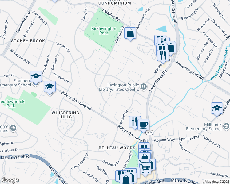 map of restaurants, bars, coffee shops, grocery stores, and more near 3509 Windgate Way in Lexington