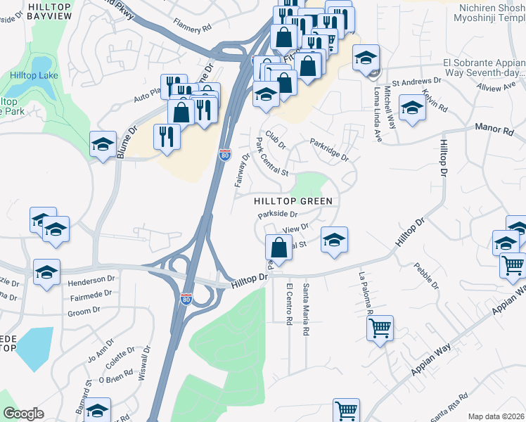 map of restaurants, bars, coffee shops, grocery stores, and more near 989 Parkside Drive in Richmond