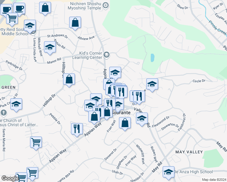 map of restaurants, bars, coffee shops, grocery stores, and more near 520 Appian Way in El Sobrante