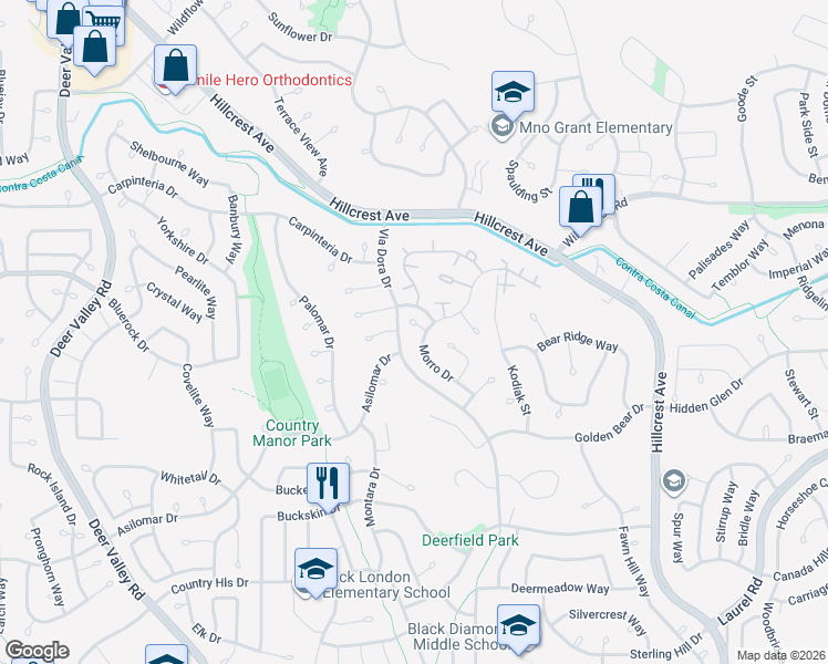 map of restaurants, bars, coffee shops, grocery stores, and more near 2817 Point Reyes Court in Antioch