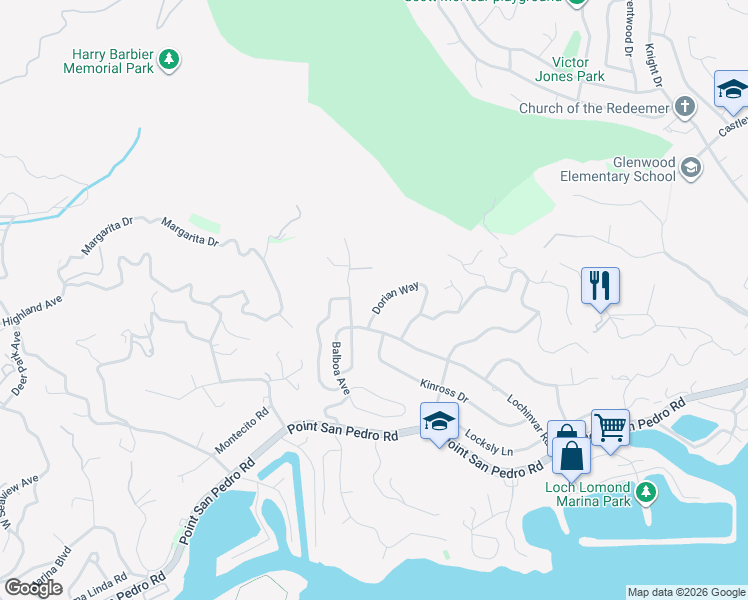 map of restaurants, bars, coffee shops, grocery stores, and more near 60 Las Casas Drive in San Rafael