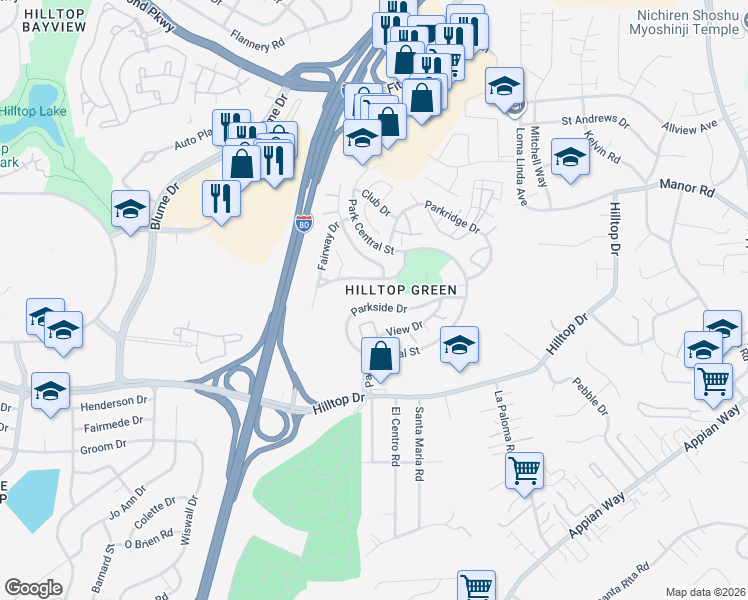 map of restaurants, bars, coffee shops, grocery stores, and more near 1229 Parkway Drive in Richmond