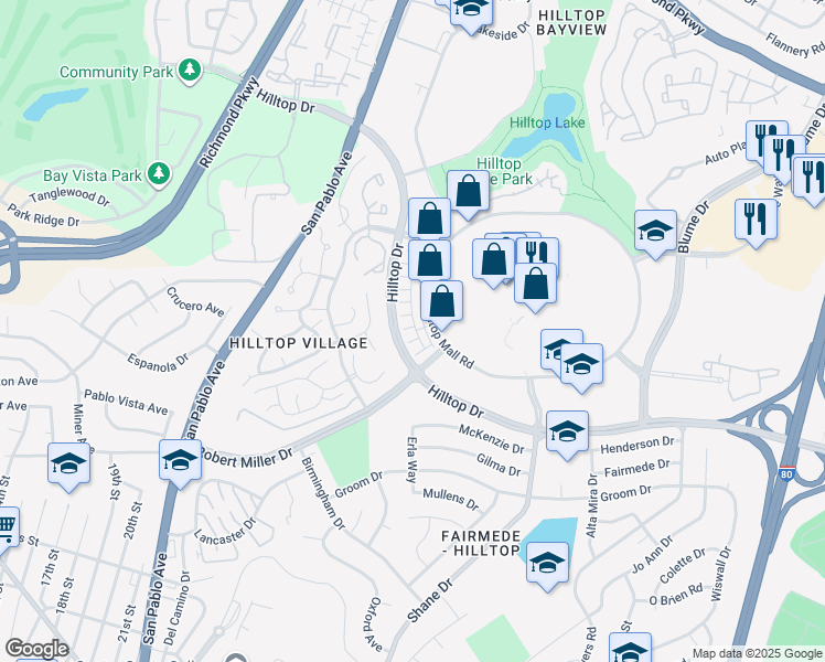 map of restaurants, bars, coffee shops, grocery stores, and more near 1410 Summer Lane in Richmond