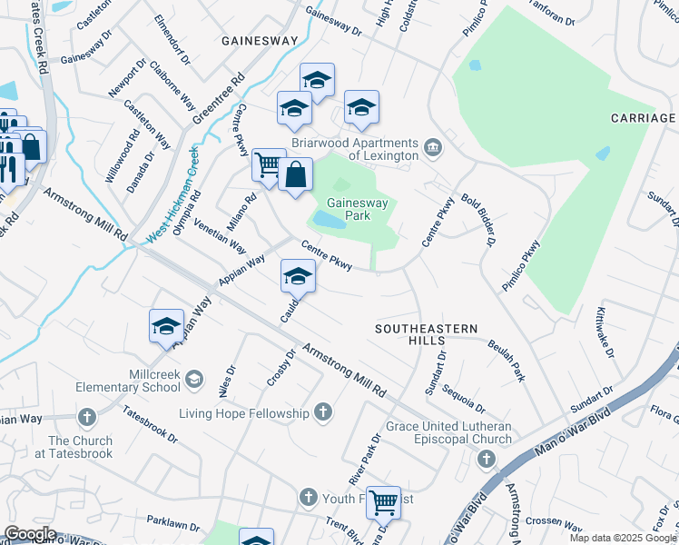 map of restaurants, bars, coffee shops, grocery stores, and more near 1236 Centre Parkway in Lexington