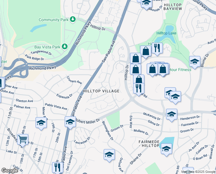 map of restaurants, bars, coffee shops, grocery stores, and more near 3422 Sunleaf Way in Richmond