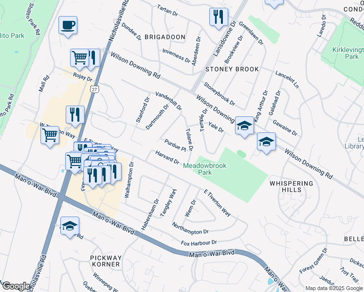 map of restaurants, bars, coffee shops, grocery stores, and more near 329 Purdue Place in Lexington