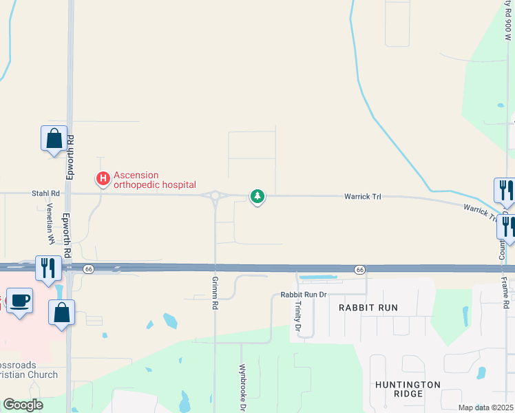 map of restaurants, bars, coffee shops, grocery stores, and more near 9899 Warrick Trail in Newburgh