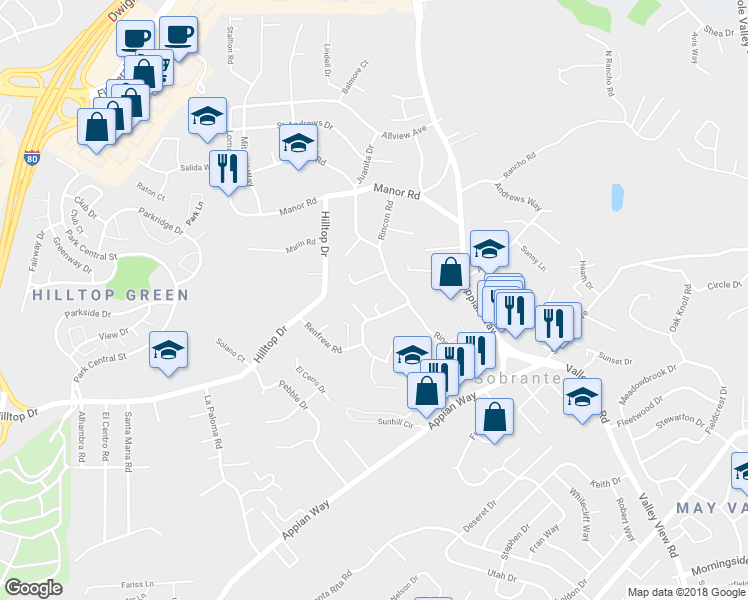 map of restaurants, bars, coffee shops, grocery stores, and more near 662 Renfrew Rd in El Sobrante