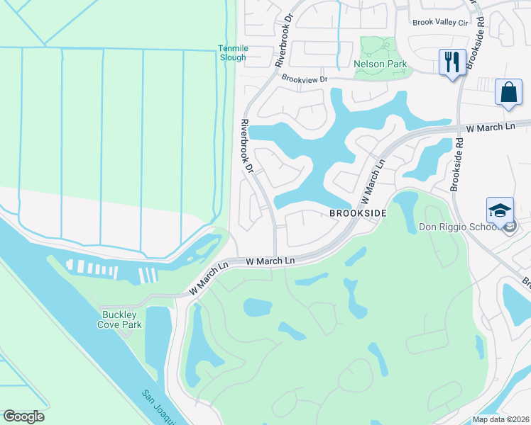 map of restaurants, bars, coffee shops, grocery stores, and more near 4805 Timepiece Circle in Stockton