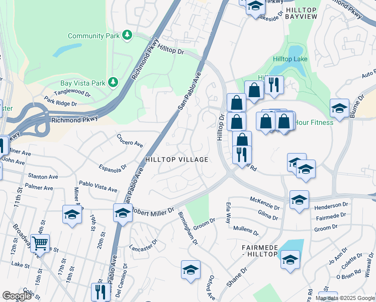 map of restaurants, bars, coffee shops, grocery stores, and more near 3422 Sunleaf Way in Richmond