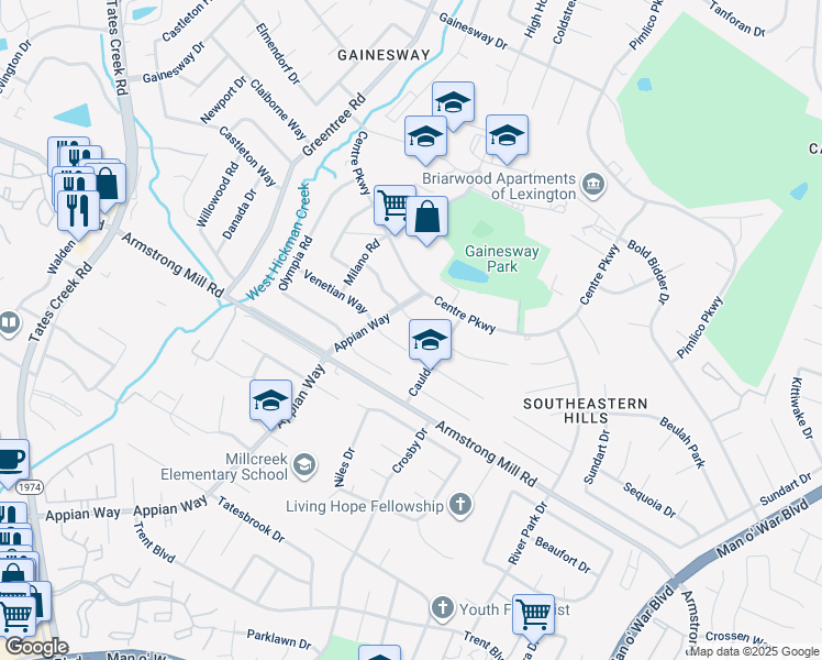 map of restaurants, bars, coffee shops, grocery stores, and more near 1212 Octavian Cir in Lexington