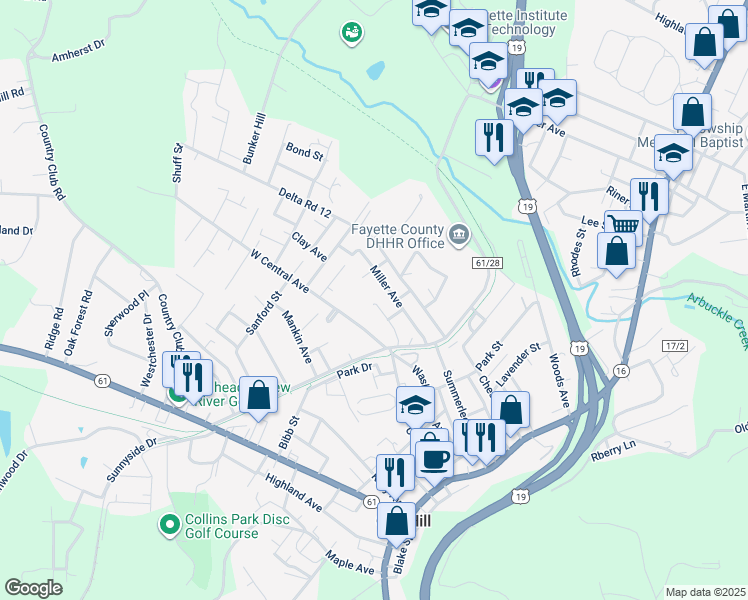 map of restaurants, bars, coffee shops, grocery stores, and more near 120 Veterans Avenue in Oak Hill