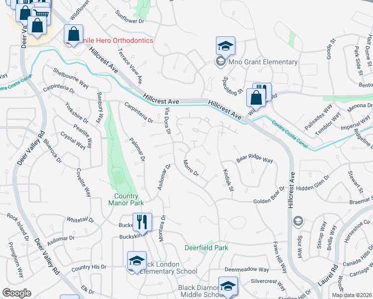 map of restaurants, bars, coffee shops, grocery stores, and more near 2817 Point Reyes Court in Antioch