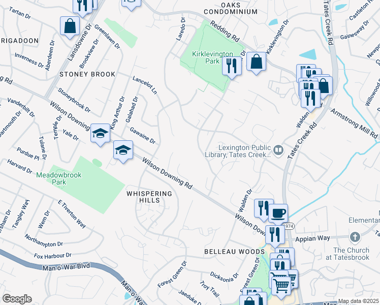 map of restaurants, bars, coffee shops, grocery stores, and more near 3395 Spangler Drive in Lexington