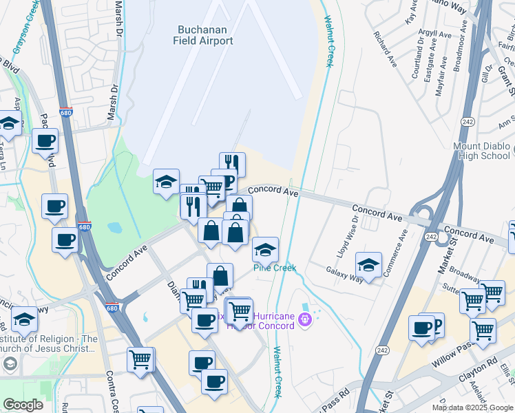 map of restaurants, bars, coffee shops, grocery stores, and more near 1200 Concord Avenue in Concord