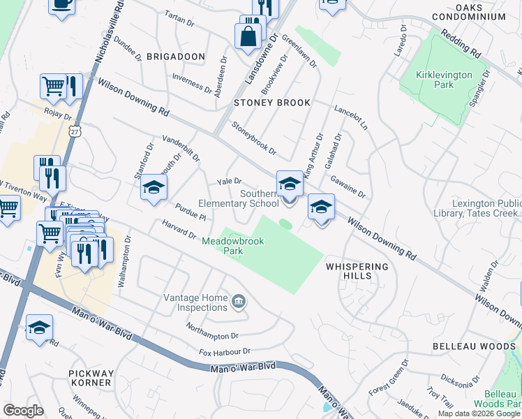 map of restaurants, bars, coffee shops, grocery stores, and more near 3785 Temple Dr in Lexington