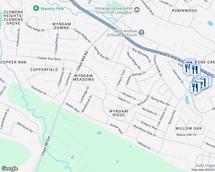 map of restaurants, bars, coffee shops, grocery stores, and more near 3812 Jesses Dominion in Lexington