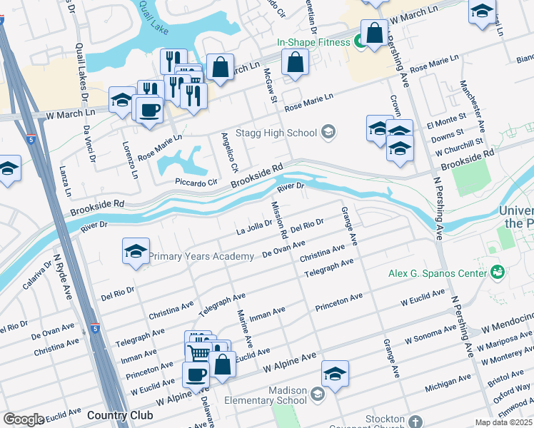 map of restaurants, bars, coffee shops, grocery stores, and more near 3932 William Ct in Stockton
