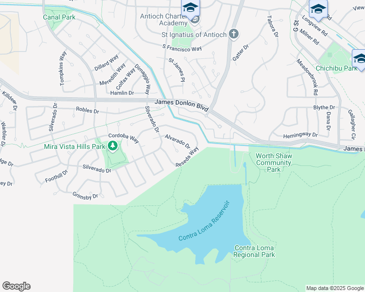 map of restaurants, bars, coffee shops, grocery stores, and more near 2039 Alvarado Drive in Antioch