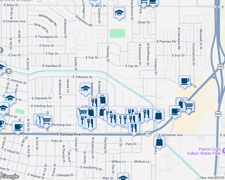 map of restaurants, bars, coffee shops, grocery stores, and more near 1702 Fleming Street in Garden City