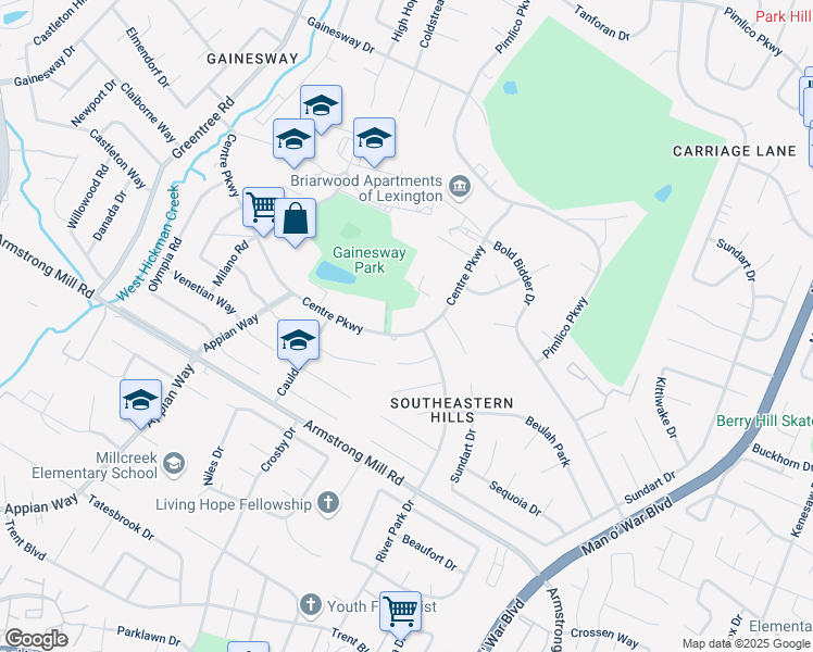 map of restaurants, bars, coffee shops, grocery stores, and more near 1285 Centre Parkway in Lexington