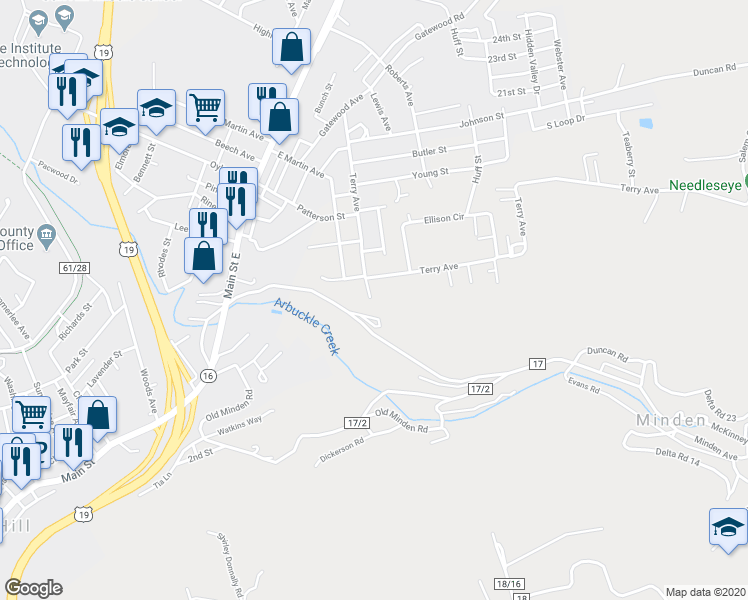 map of restaurants, bars, coffee shops, grocery stores, and more near 413 Terry Ave in Oak Hill