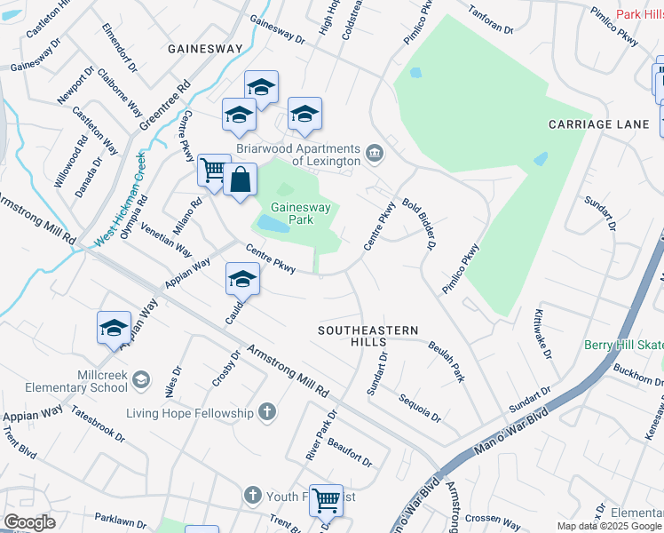 map of restaurants, bars, coffee shops, grocery stores, and more near 1285 Centre Parkway in Lexington
