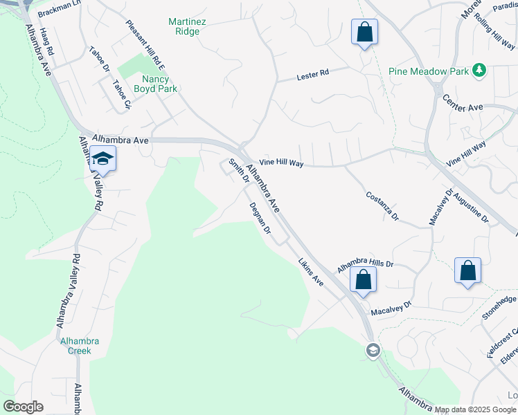 map of restaurants, bars, coffee shops, grocery stores, and more near 5341 Degnan Drive in Martinez