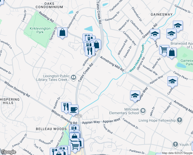 map of restaurants, bars, coffee shops, grocery stores, and more near 3713 Lady Di Lane in Lexington