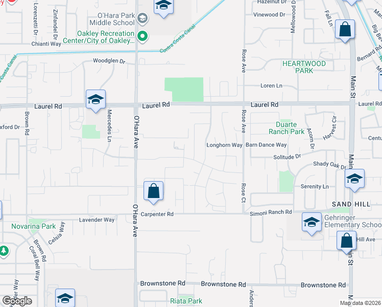 map of restaurants, bars, coffee shops, grocery stores, and more near 721 Frazier Drive in Oakley
