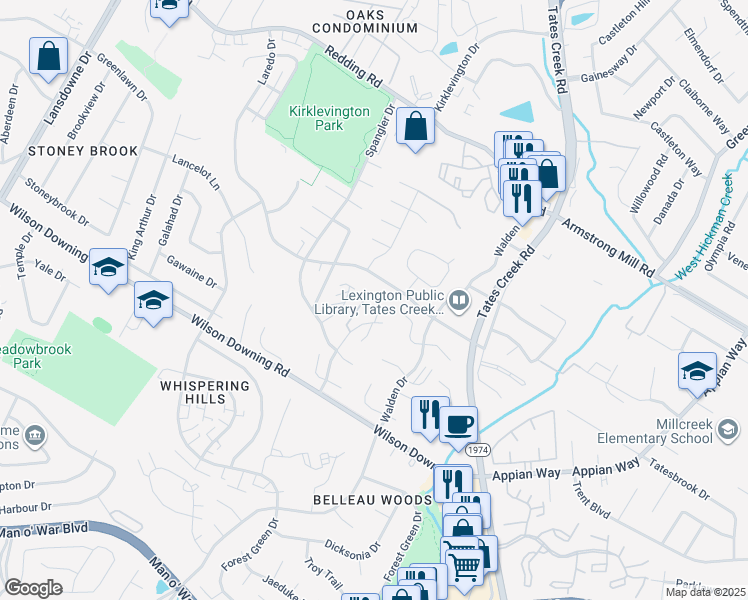 map of restaurants, bars, coffee shops, grocery stores, and more near 3509 Windgate Way in Lexington