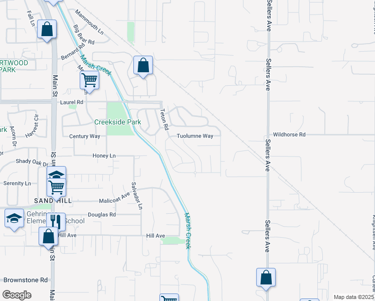 map of restaurants, bars, coffee shops, grocery stores, and more near 18 Minaret Road in Oakley