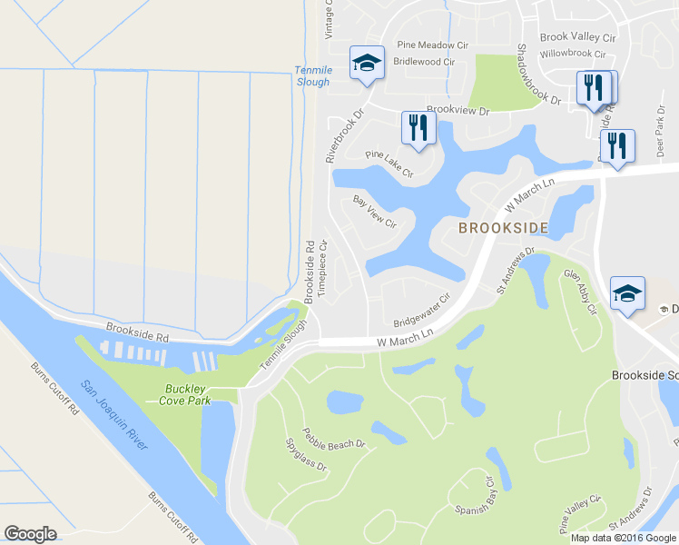 map of restaurants, bars, coffee shops, grocery stores, and more near 4144 Victrola Drive in Stockton