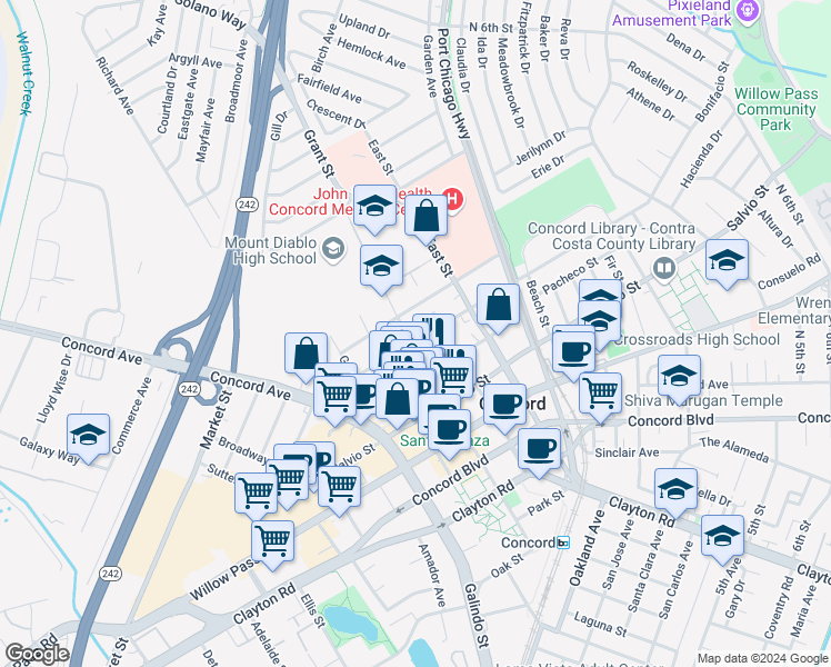 map of restaurants, bars, coffee shops, grocery stores, and more near 2179 Bonifacio Street in Concord