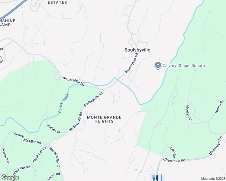 map of restaurants, bars, coffee shops, grocery stores, and more near 19733 Carne Richards Road in Soulsbyville