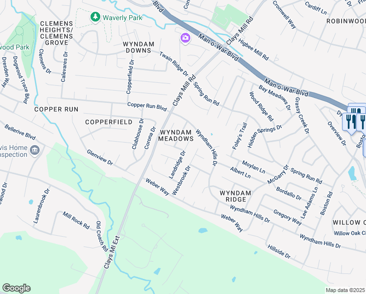map of restaurants, bars, coffee shops, grocery stores, and more near 3837 Landridge Drive in Lexington