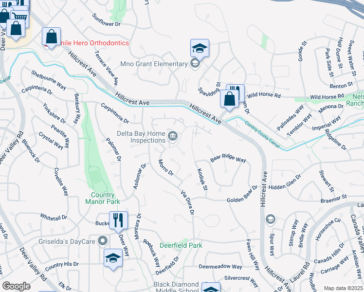 map of restaurants, bars, coffee shops, grocery stores, and more near 2905 Morro Ct in Antioch