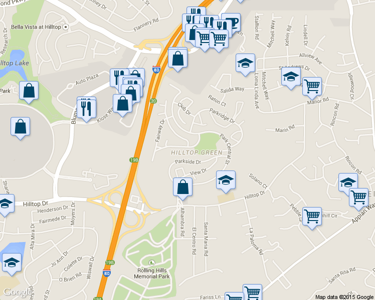 map of restaurants, bars, coffee shops, grocery stores, and more near 1229 Parkway Drive in Richmond
