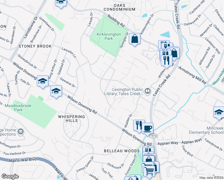map of restaurants, bars, coffee shops, grocery stores, and more near 3361 Downing Place in Lexington