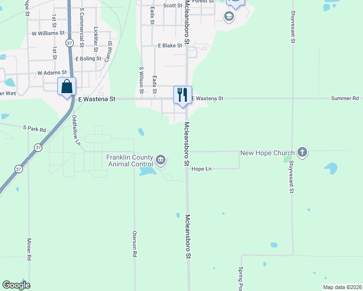 map of restaurants, bars, coffee shops, grocery stores, and more near 7965-8099 Mcleansboro St in Benton