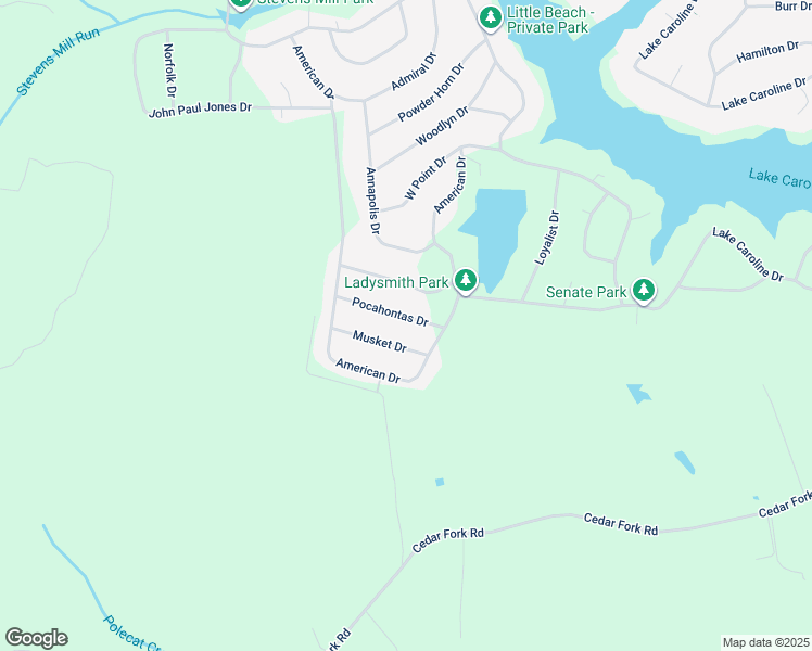 map of restaurants, bars, coffee shops, grocery stores, and more near 405 Pocahontas Drive in Ruther Glen