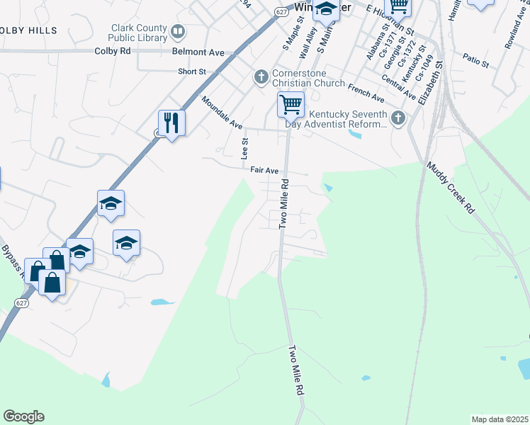 map of restaurants, bars, coffee shops, grocery stores, and more near 410 Fairholme Way in Winchester