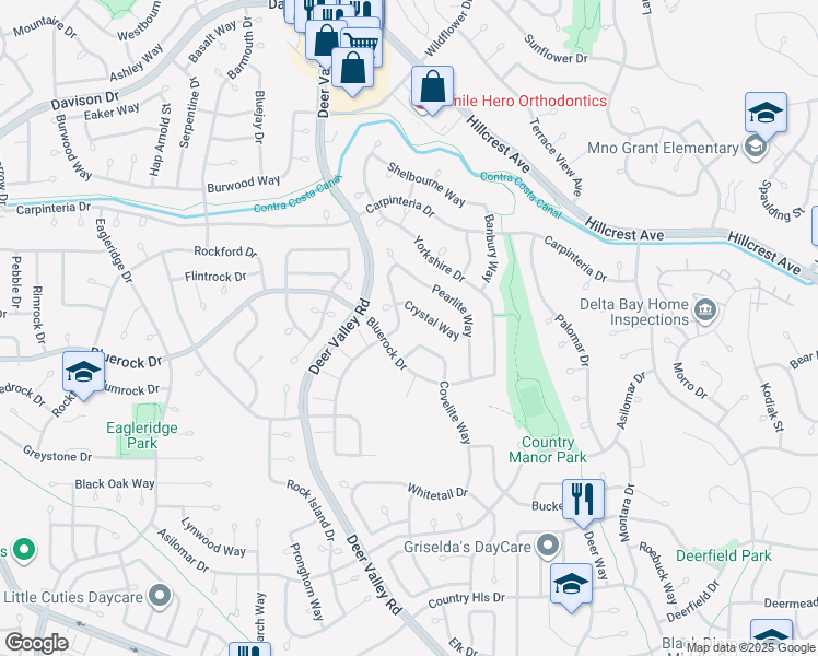 map of restaurants, bars, coffee shops, grocery stores, and more near 4045 Galenez Way in Antioch