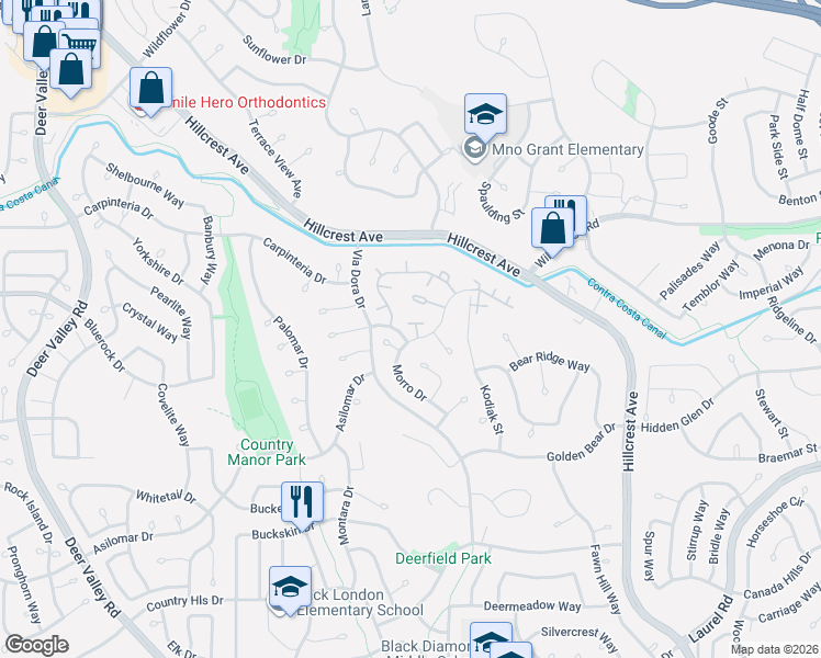 map of restaurants, bars, coffee shops, grocery stores, and more near 2817 Point Reyes Court in Antioch