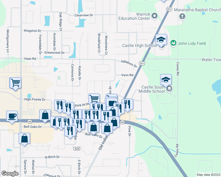 map of restaurants, bars, coffee shops, grocery stores, and more near 3734 Taylor Drive in Newburgh