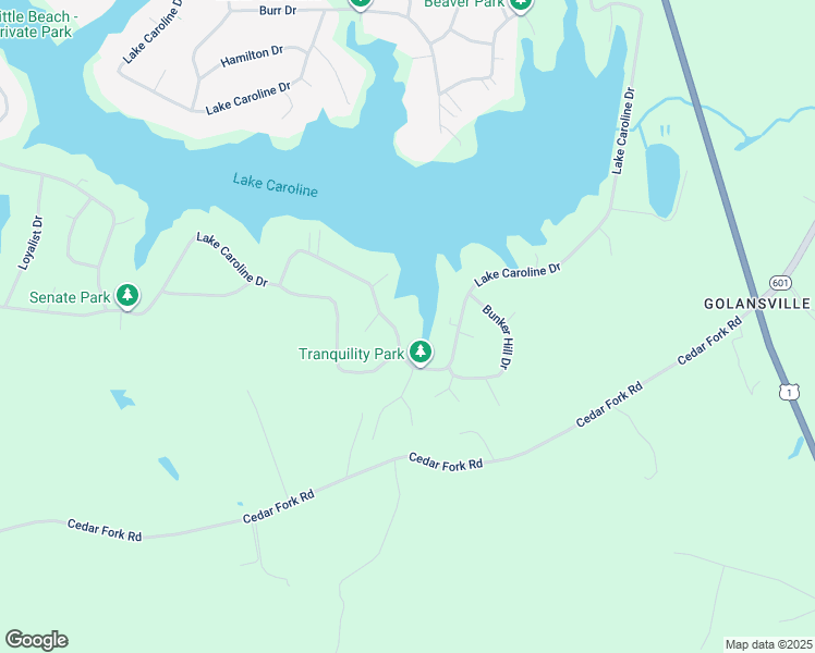 map of restaurants, bars, coffee shops, grocery stores, and more near 102 Lake Caroline Drive in Ruther Glen