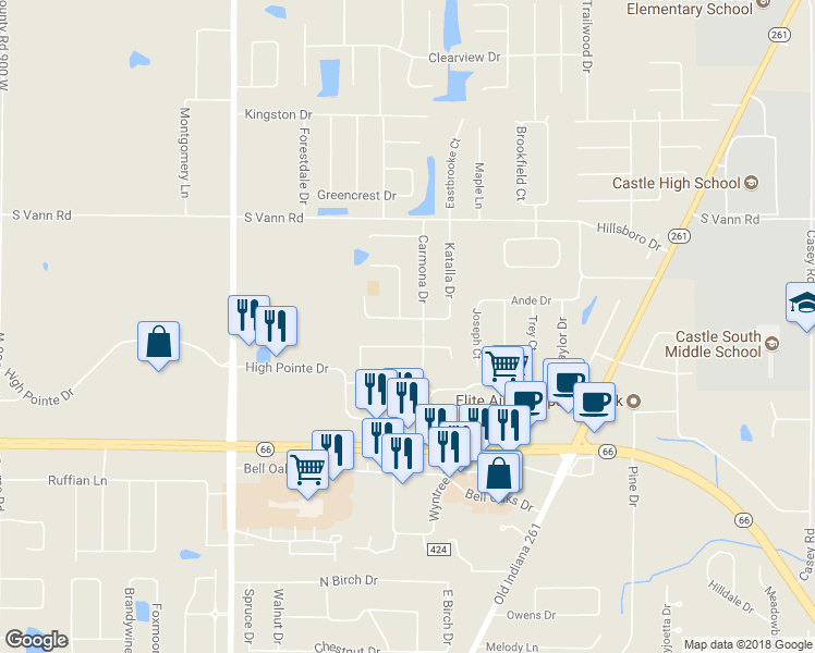 map of restaurants, bars, coffee shops, grocery stores, and more near 8055 Covington Court in Newburgh