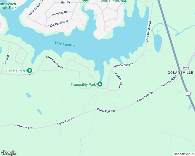 map of restaurants, bars, coffee shops, grocery stores, and more near 102 Lake Caroline Drive in Ruther Glen